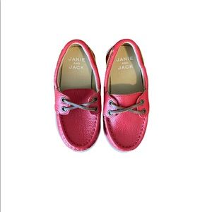New leather boat shoes. Red with brown laces from Janie and Jack